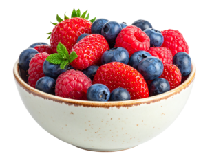 Bowl of mixed berries (blueberry, raspberry, strawberry) PNG