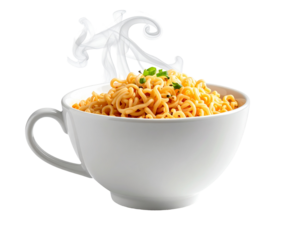 Cup of instant noodles PNG with steam rising