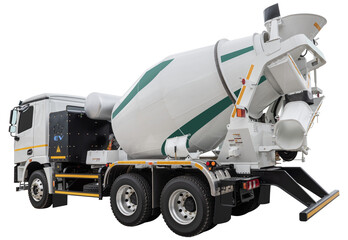 White electric cement mixer truck