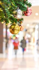 Christmas Decorations in a Mall Ambience Joyful Festive Shopping Celebration Season Holiday Mood and Christmas Tree.