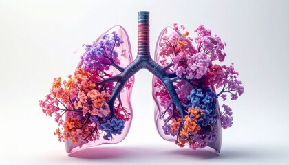 Conceptual lungs with flowers health and well being imagery medical concept respiratory wellness artistic render.