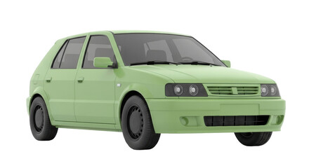 Isolated green car model on display, offering a clear view of its design and features