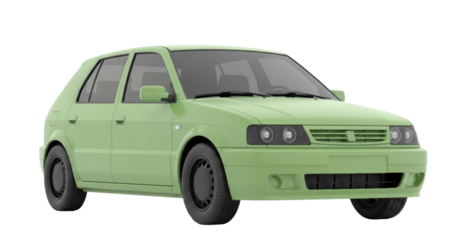 Isolated green car model on display, offering a clear view of its design and features