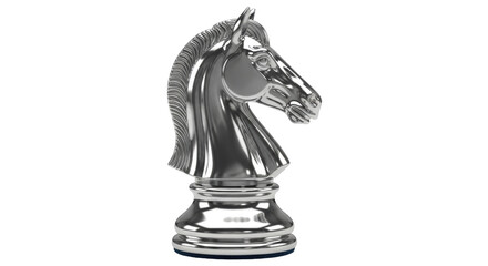 Isolated chrome chess knight, strategy and tactics game, a classic metal table-top piece © Johanna