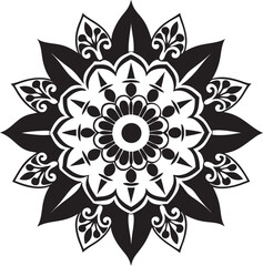 Abstract black and white floral ornament vector pattern with leaf and flower elements for design and tattoo