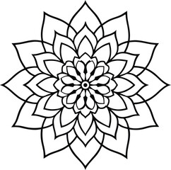 Black and white vector illustration of a floral plant design, featuring a decorative lotus blossom with leaf and petal elements