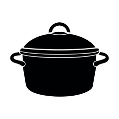 Simple silhouette of a black cooking pot with lid and handles for kitchen use