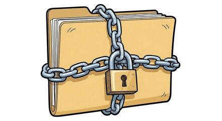 Confidential information protection with file folder secured by chain and padlock