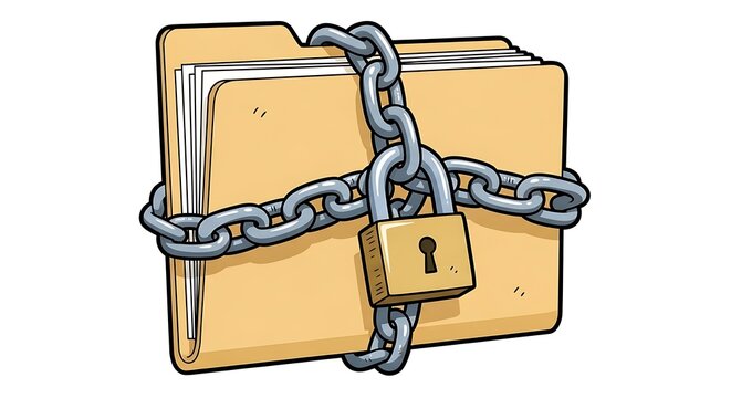 Confidential data protection concept with locked folder and chain