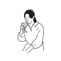 Female character enjoying a cocktail drink, bar and party concept illustration