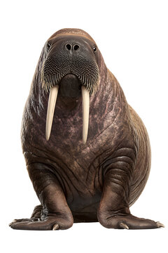 Walrus with big tusk on isolated transparent background