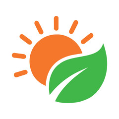 Bright sun shining behind a green leaf symbolizing nature and renewable energy