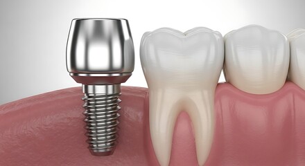 Dental Implant Structure Alongside Healthy Teeth For Dentistry And Healthcare
