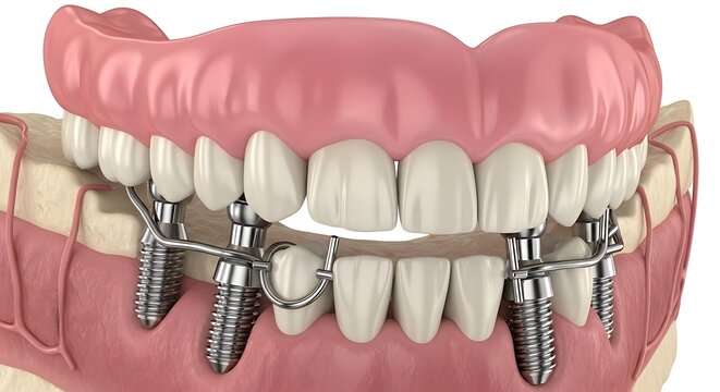 Dental implant supported overdenture illustration for dental healthcare marketing materials