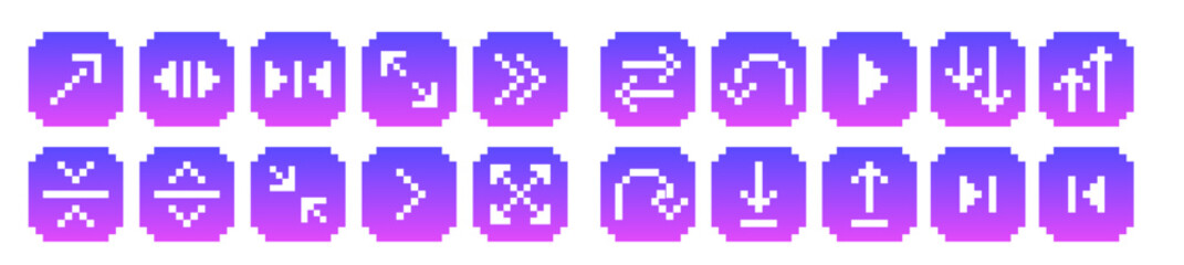 arrow pixel icon, gaming ui, purple cyber button, gamming assets