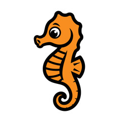 Fototapeta premium Cartoon illustration of an orange seahorse with a black outline on a white background.
