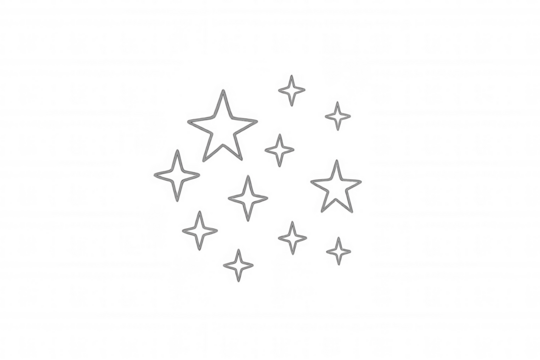 Star outline and sparkle shapes on transparent background, twinkling celestial elements for decoration and design
