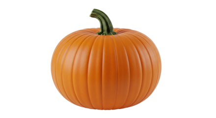 Isolated pumpkin with stem, a seasonal vegetable commonly used for Halloween and Thanksgiving