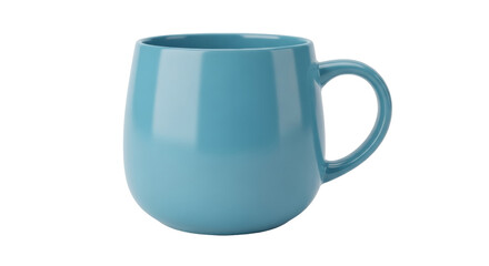 Isolated turquoise mug on a neutral surface, ceramic teacup for hot beverage at breakfast