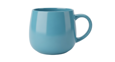 Isolated turquoise mug on a neutral surface, ceramic teacup for hot beverage at breakfast