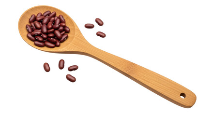 Isolated organic kidney beans in wooden spoon for healthy nutrition and traditional cuisine