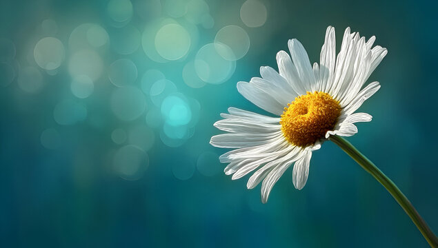 A close-up of a delicate daisy flower against a vibrant bokeh background, showcasing its beauty and elegance.
