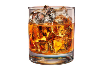 Whiskey on the Rocks: A captivating image of a crystal-clear glass filled with golden whiskey and ice, embodying the perfect blend of refreshment and sophistication.