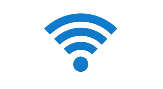 Isolated blue WiFi symbol, wireless connection indicator for devices and internet access