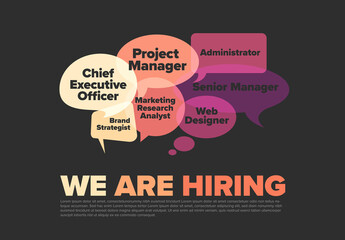 We Are Hiring Banner with Job Titles in Speech Bubbles