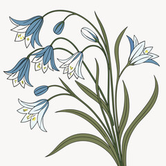 Vector art of a charming floral illustration showcases a delicate bouquet of bluebell flowers, their graceful stems and bellshaped blossoms creating a whimsical and elegant design