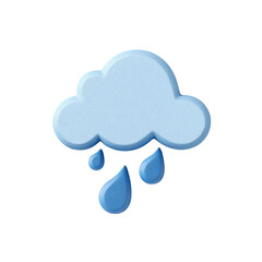 A light-blue, cartoonish cloud with three raindrops falling below.  Simple, slightly textured 3D design