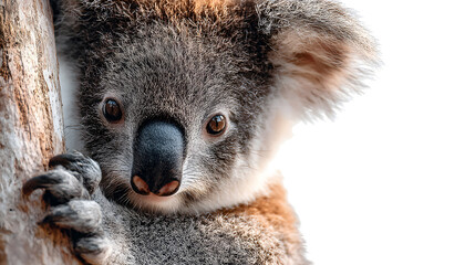 Koala hugging a tree on isolated transparent background