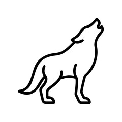 Vector art of a striking black outline of a wolf howling, its head raised to the sky, the minimalist design captures the essence of the wild and untamed spirit of the animal