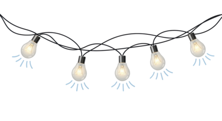 Isolated Outdoor string lights with light flares illuminate and create festive mood