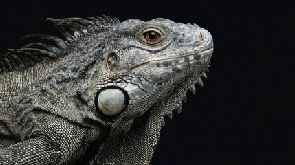 Fototapeta premium Close-Up Portrait of a Majestic Iguana Against Dark Background