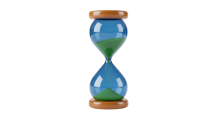 Isolated hourglass with flowing sand, time measuring device against a neutral setting