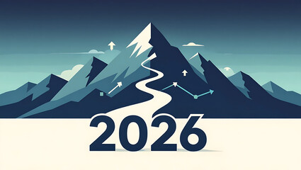 Mountain new year growth path, strategic new year progress chart, happy new year success journey
