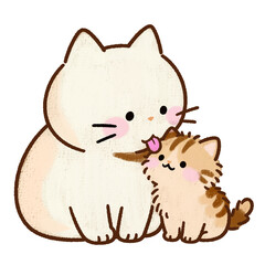 doodle of a mother cat licking her kitten’s head