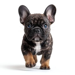  Black French Bulldog Puppy on a White Background. Generative AI