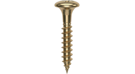 Isolated brass wood screw close up detailed macro studio shot with thread and head, metalware