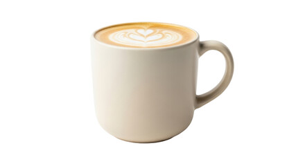 Isolated latte art in a mug, creamy coffee drink with heart foam design for a cafe menu item