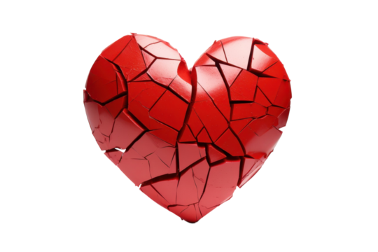 Shattered red heart symbolizes loss