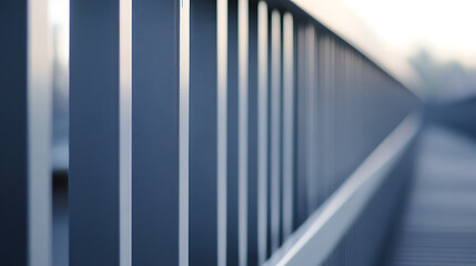 Obraz premium Abstract architectural detail featuring vertical bars and a sleek, modern design. Captured with soft focus for an artistic effect.