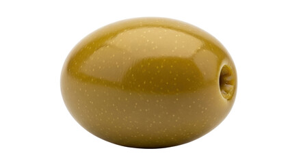 Isolated green olive, ripe olive fruit close-up, with smooth skin and dark olive color, on display
