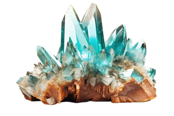 Cluster of vibrant blue crystals on a rocky base