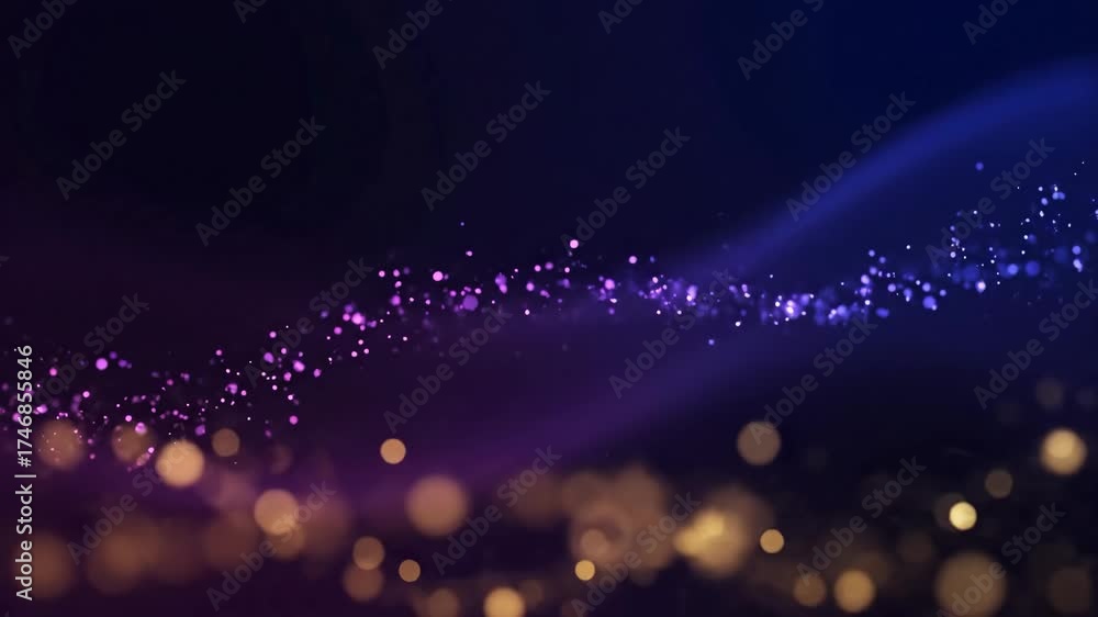 Wall mural abstract particle wave background - this video features a dark background with streams of purple and