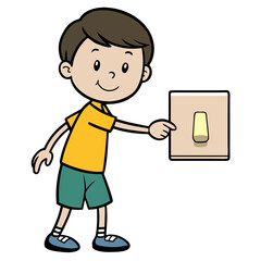 Young boy pointing at a light switch with happy expression