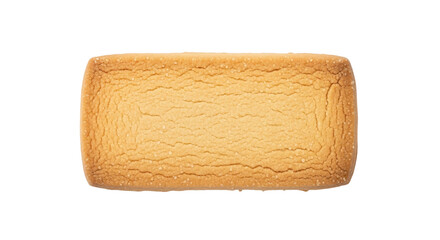 Isolated rectangular shortbread cookie, crunchy sweet biscuit with baked sugar, golden crust