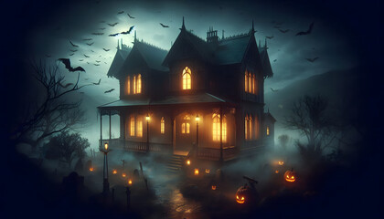 halloween background with haunted house