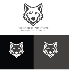 Modern stylized wolf head logo design template, featuring a strong and adventurous animal emblem suitable for various branding purposes.